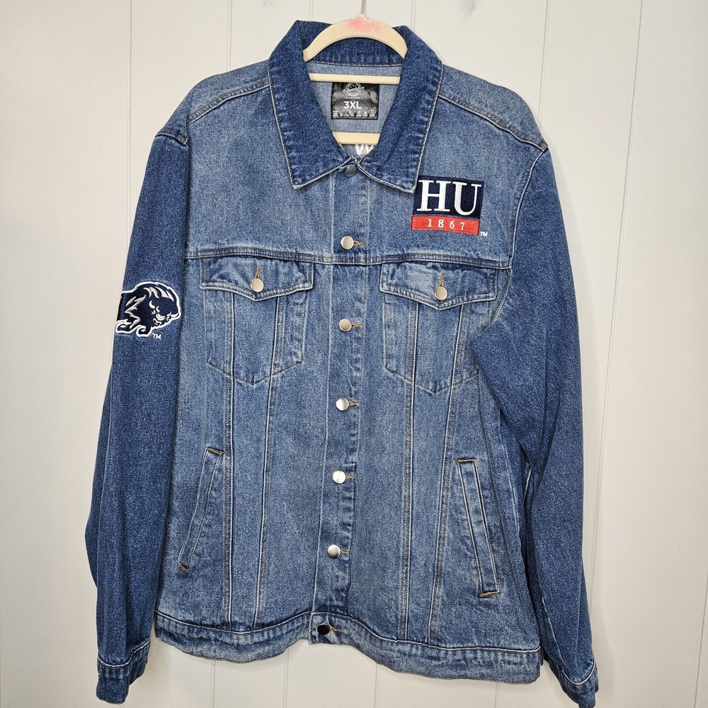 Howard‎ Bison Blue Jean Jacket Luxury Brand Collegiate Lux By Ante Amarley 3XL